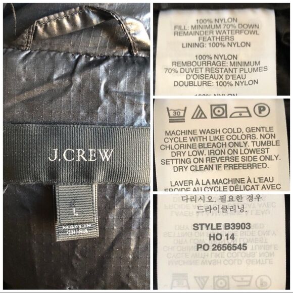 J. Crew Black Thin quilted Puffer winter jacket Large packable - Picture 7 of 8